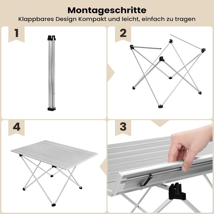 Алюмінієвий складаний кемпінговий стіл WOLTU, ультралегкий портативний з сумкою для перенесення, маленький дорожній столик, бічний столик для кемпінгу, пікніків, риболовлі на свіжому повітрі, 68 x 46 x 40 см, сріблястий