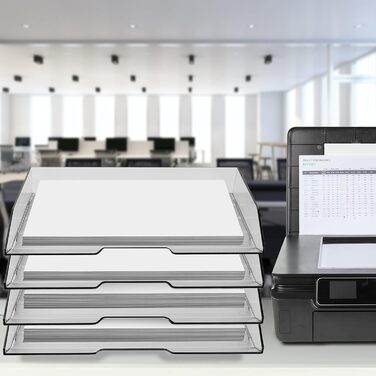 Лоток для листів Acrimet, що штабелюється, альбомний формат, офісний органайзер для паперу та документів A4, міцний пластик (прозорий) (4 шт.)