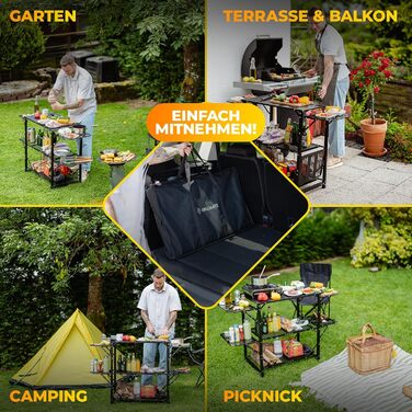 Складаний стіл для гриля на відкритому повітрі, стійкий до погодних умов Бічний стіл для гриля, стіл для гриля, балкону, кемпінгу, саду Складана кемпінгова кухня з іржостійкого алюмінію вантажопідйомність 50 кг, включаючи сумку для перенесення
