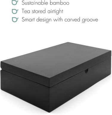 Велика коробка для чорного дерев&39яного чаю Bredemeijer, 35,5 x 20,8 см - Чайна коробка без віконця з 6 контейнерами для розсипного чаю та мірною ложкою, чорна