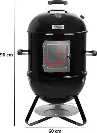 В 1 Димна бочка діаметром 47 см Гриль-бочка, вугільний гриль, вогнище Коптильня з термометром Садовий гриль, гриль-коптильня, піч-коптильня, барбекю, багатофункціональний гриль, круглий гриль, 3