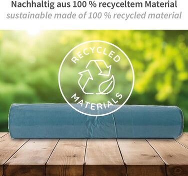 Сміттєві пакети Franz Mensch HygoClean Eco, 120 л, сині, 100 шт. LDPE, у рулоні, сміттєві пакети, довжина 110 см x ширина 70 см, сміттєвий пакет на 120 літрів, надзвичайно міцний