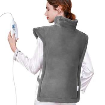 Обтяжена нагрівальна ковдра KNQZE, грілка з 10 рівнями нагріву, 4 таймери для спини, плечей та шиї, мийна нагрівальна подушка від болю в спині та шиї, подарунок на день народження для жінок (сіра)