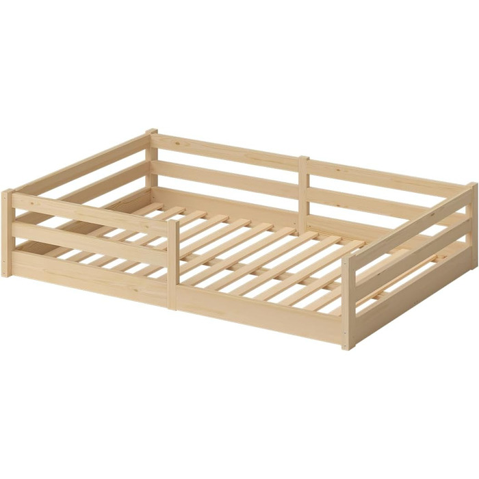 Ліжко Bellabino Iskri на підлозі 140x200 см Дитяче ліжко Монтессорі із захистом від падіння та рейковою основою Дерев&39яне ліжко для хлопчиків та дівчаток з масиву сосни натурального кольору Дитяче ліжко натурального кольору 140x200 см без матраца