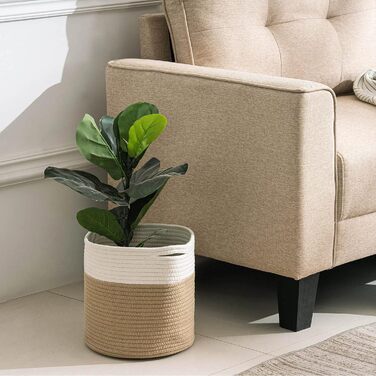 Плетений бавовняний кошик, 2 шт., зберігання іграшок для дитячої кімнати, кошик для зберігання, кошик для рослин для вітальні, спальні, 28(Г) x 28(В) см, натуральний, 2 шт. білий/натуральний