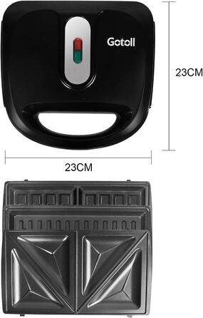 Сендвіч-машина Gotoll 3 в 1, Вафельниця Бутербродниця, гриль змінні тарілки, Бутербродниця, Знімні пластини з антипригарним покриттям, 750 Вт, Сервісний світлофор, Чорний