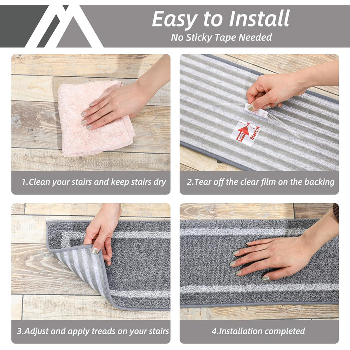 М&39які сходинки для дерев&39яних сходинок, сходові доріжки для дітей та собак, 100 поліестер, основа з TPE, сірі, квадратні, 71,1 x 22,9 см, 15 шт.