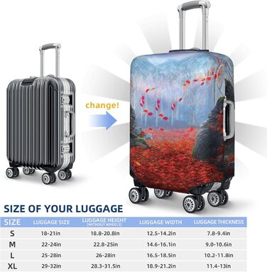 Чохол для валізи Червоне листя, камяний мох - еластичний захист від подряпин та пилу, чорний, розмір 85