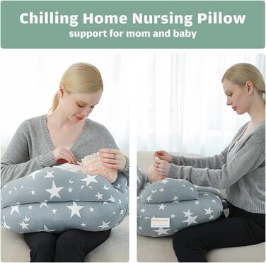 Подушка для годування Chilling Home, подушка для вагітних, подушка для сну на боці для дитини, подушка для вагітних з бавовняним чохлом для подушки для годування, регульована подушка, подушка для годування для вагітних, немовля, синьо-біла зірка