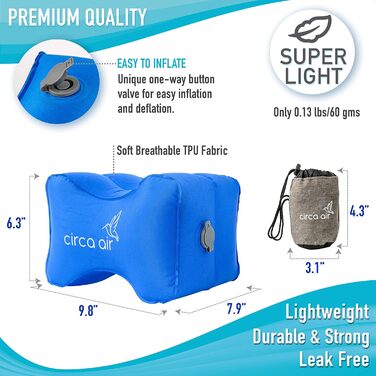Надувна подушка для коліна Circa Air для тих, хто спить на боці - ортопедична подушка для коліна для сну, полегшення ішіасу, болю в спині, болю в ногах, стегнах або суглобах. Важить лише 56 г, ідеально підходить для