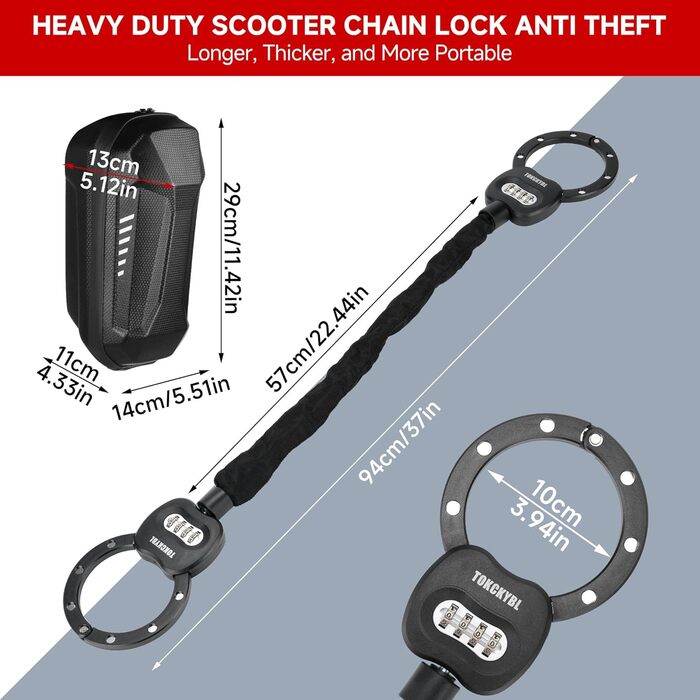 Міцний ланцюговий замок з кодом та чохлом 94 см x 8 мм, 4-значний цифровий код вологостійкий, захист від прослуховування та корозії для електросамокатів, велосипедів, мотоциклів. Надійний кодовий замок з ланцюгом та чохлом.