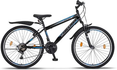 Гірський велосипед преміум-класу Chillaxx Bike Escape у розмірах 24 та 26 дюймів, підходить для дівчат, хлопчиків, чоловіків та жінок - 21 швидкість, 26 дюймів, чорно-синій, гальма V-brake