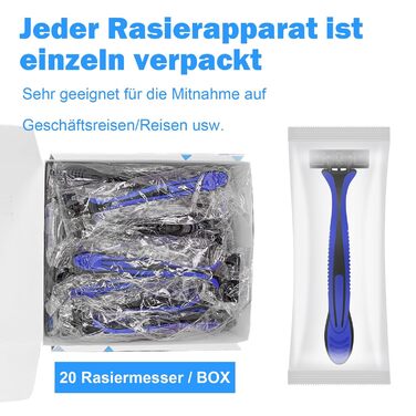Одноразові бритви, 20 шт. Індивідуально упаковані одноразові бритви для чоловіків, 3 леза, волога бритва з головкою, що обертається на 45