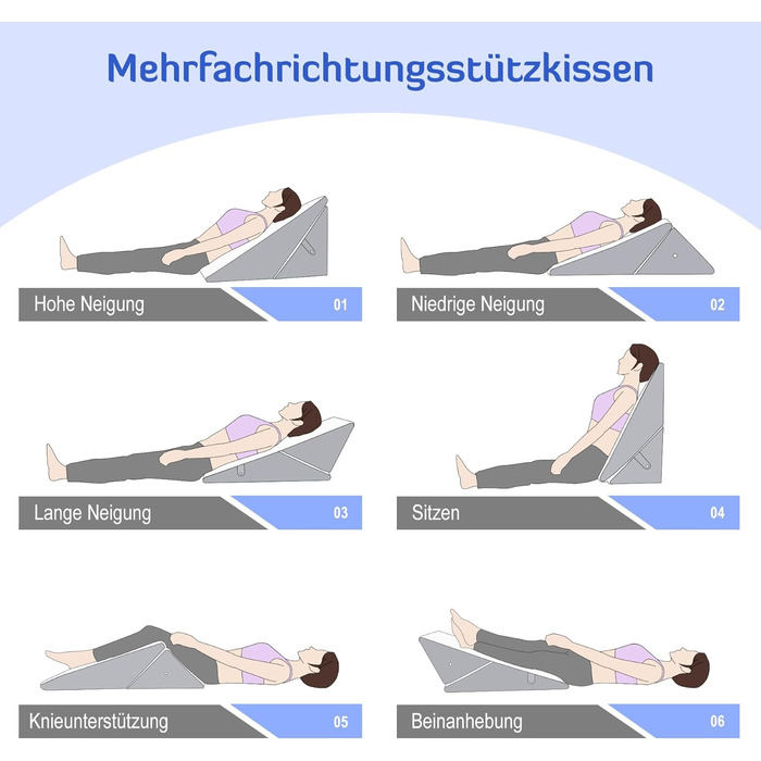 Регульована клиноподібна подушка, подушка для читання з піни високої щільності для ліжка та дивана, ергономічна подушка для голови, клиноподібна подушка для рефлюксного апное сну, подушка для ніг/спини для гри та читання (білий та сірий)
