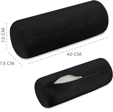Дитячий валик для шиї Totsy з чохлом, валик для йоги, валик для колін, позиціонувальний валик, оксамит 40x15 см - подушка для шиї, валик для подушки, валик для йоги, подушка для колін, декоративна подушка та маленька подушка, довгий валик, чорна подушка