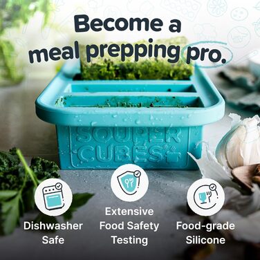 Лоток для заморозки Super Cubes об&39ємом 1/2 склянки з кришкою, 2 шт., виходить 12 ідеальних порцій по 1/2 склянки, заморозьте песто, сальсу або соус Aqua, 2 шт.