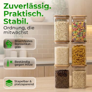 Банки для зберігання з кришками з акації квадратні/прямокутні скляні банки для зберігання герметичні та штабельовані кухонні контейнери для зберігання 6x800 мл