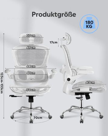 Ергономічне офісне крісло DEVAISE Робоче крісло із сегментованою спинкою, регульованим підголівником та поперековою опорою, 4D-підлокітниками, функцією гойдання, високою спинкою, для офісного використання, до 180 кг, сірий колір