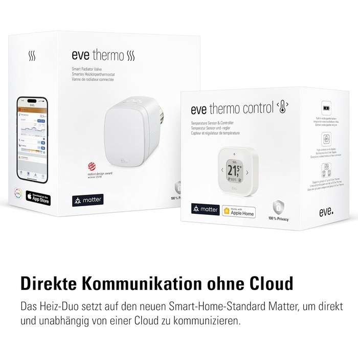 Комфортний набір для кімнат з 1 радіатором, включаючи 1 Eve Thermo Control, для Apple Home, Matter/Thread, потребує Apple TV 4K (2-го покоління/3-го покоління 128 ГБ), HomePod (2-го покоління) або HomePod Міні