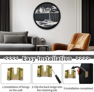 Піщані картини для обертання, 3D піщаний пейзаж, рухоме піщане мистецтво, кругле скло, рухоме зображення глибокого морського піску, рамка з плинним піском, настінна прикраса, вітальня, офіс, подарунки (чорно-білий 1, 60-60L x 60B см чорно-білий 1