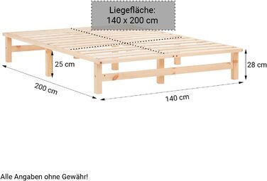 Ліжко з дерев&39яних піддонів Homestyle4u 140x200 з рейковою основою, каркас ліжка з натурального дерева, каркас ліжка, масив сосни, необроблений, 140 x 200 см, натуральний колір