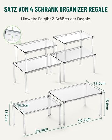 Прозорий кухонний органайзер, навісна стійка для спецій, набір з 4 предметів, органайзер для кухонної шафи, невелика кутова полиця для кухні, штабелюваний органайзер для спецій, стійка для чашок, міні-полиця, сучасний декор для кухонної стільниці