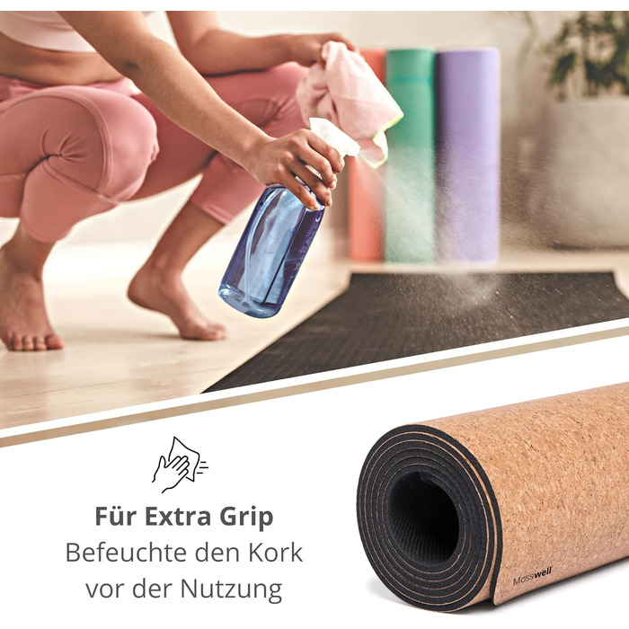 Килимок для йоги преміум-класу з корком (товщина 4 мм) - Нековзний килимок для фітнесу з лініями вирівнювання - Килимок для пілатесу Сумка для йоги Мандала