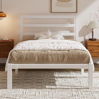 Ліжко 90200 см, металевий каркас ліжка з платформою, узголів&39ям та узніжжям, місце для зберігання речей під ліжком, рейкова основа не потрібна, легке складання, сучасне, біле 90 x 200 см