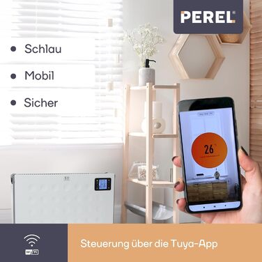 Розумний конвекторний обігрівач Perel потужністю 2000 Вт з 3 режимами нагріву, термостатом, IP20, захистом від перегріву, портативний з пультом дистанційного керування та застосунок Tuya, для приміщень об&39ємом до 60 м