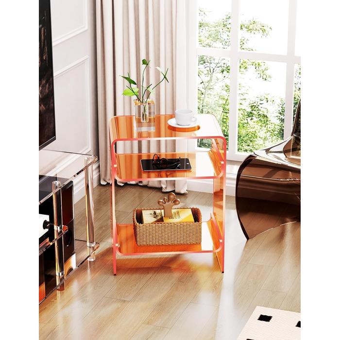Акриловий журнальний столик, тумбочка біля ліжка, прозорий столик, для спальні-вітальні, 45 x 30 x 58 см (помаранчевий)