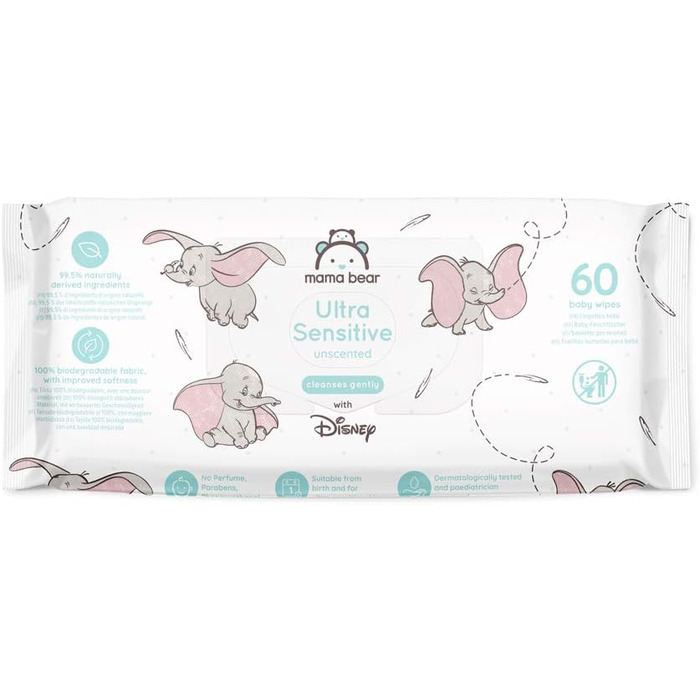 Бренд Storeo Mama Bear Disney Ultra ніжні вологі серветки Baby, без запаху, 720 шт. (12 упаковок по 60) 60 шт. (12 упаковок)