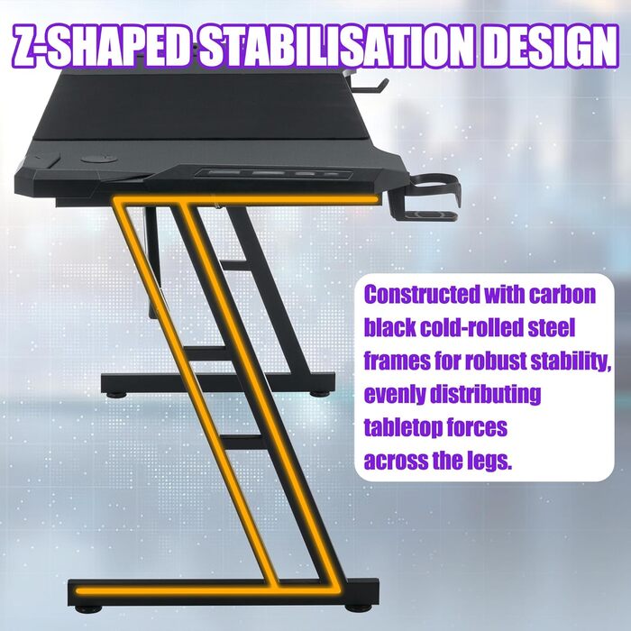 Ігровий стіл Storeo Imp, 120 x 60 см, МДФ / сталь / вуглецеве волокно, чорний