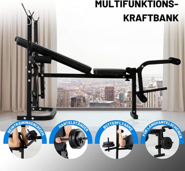 Багатофункціональна регульована лава зі стійкою для штанги, розгиначем ніг та кронштейнами типу &quotметелик&quot, регульована лава для жиму лежачи, стабільна лава для штанги до 150 кг