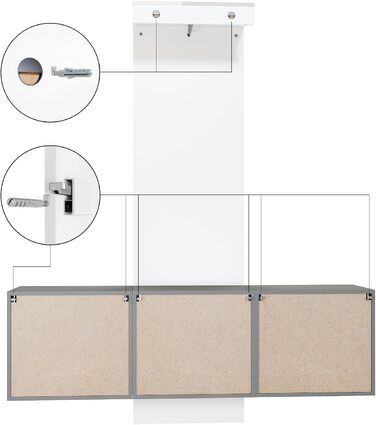 Вішалка для одягу Vladon Carlton Set 3, зроблено в Німеччині, настінна вішалка для одягу, що складається з панелі для передпокою т