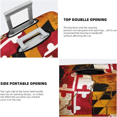 Чохол для валізи з дерева, прапор штату Меріленд, міцний захист для багажу, підходить для валіз розміром 45.7 - 81.3 см, малий, Чорний