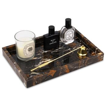 Мармуровий піднос, натуральний піднос для ключів, піднос для ванної кімнати, кухонний органайзер для стільниці, серветки, свічки, рушник, ювелірні вироби, рослина, косметичні підноси (чорне золото, 30 x 20 x 3 см) Чорне золото 30 x 20 x 3 см
