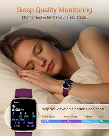 Розумний годинник для чоловіків та жінок з функцією телефону, фітнес-годинник 1,85 дюйма, понад 100 спортивних режимів, фітнес-трекер з моніторингом серцевого ритму/SpO2/сну, крокомір, водонепроникний спортивний годинник IP68 для iOS та Android, фіолетови