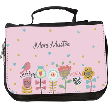 Мануфактурний туалетний мішечок з іменним написом - персоналізований - мотив квіти - багато мотивів - туалетний мішечок - розмір 2