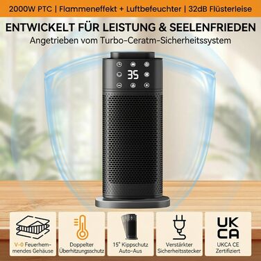 Керамічний вентилятор-обігрівач з ефектом полум&39я та зволожувачем повітря, електричний обігрівач потужністю 2000 Вт, енергозберігаючий та тихий, потужний електричний обігрівач для офісу та спальні, ідеально підходить для обігрівача кімнати