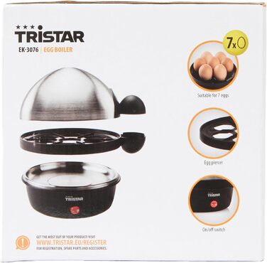 Яйцеварка Tristar EK-3076 - на 7 яєць, чорна нержавіюча сталь