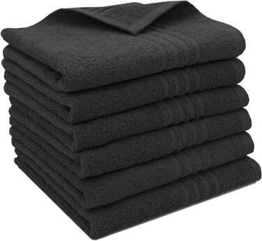 Набір ZOLLNER з 6 гостьових рушників розміром 40x60 см - сильно поглинаючі гостьові рушники чорного кольору - з практичною вішалко