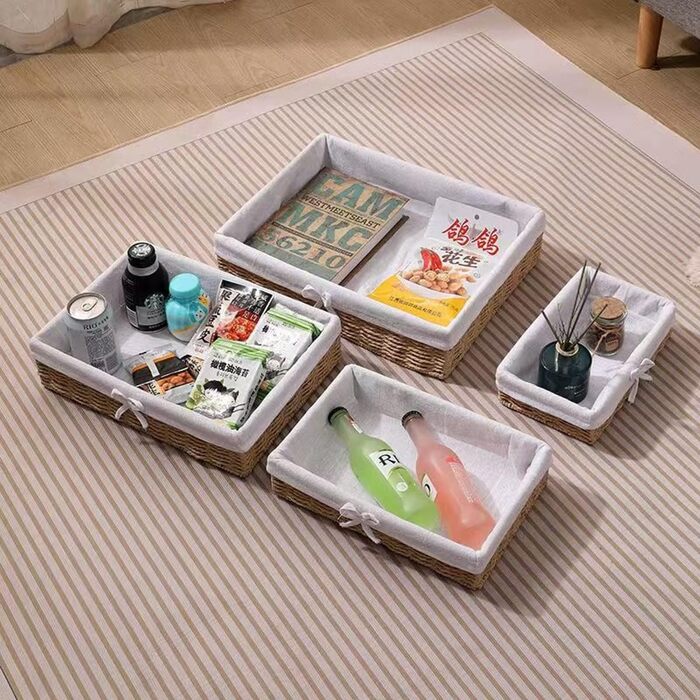 Набір із 4 хлібних кошиків, плетений декоративний кошик, плетений хлібний кошик ручної роботи з паперової мотузки, піднос для полиць, хлібниця з лляною тканиною, кошики для зберігання 4 розмірів, коричневий