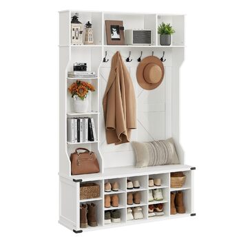 Вішалка для одягу, Шафа, Меблі для входу з полицею для взуття, Регульовані полиці, 20 відкритих відділень, 6 потрійних гачків, Сільський стиль, Окремостояча, Для вхідної зони, Коридор, Хмарно-білий HSR440W03