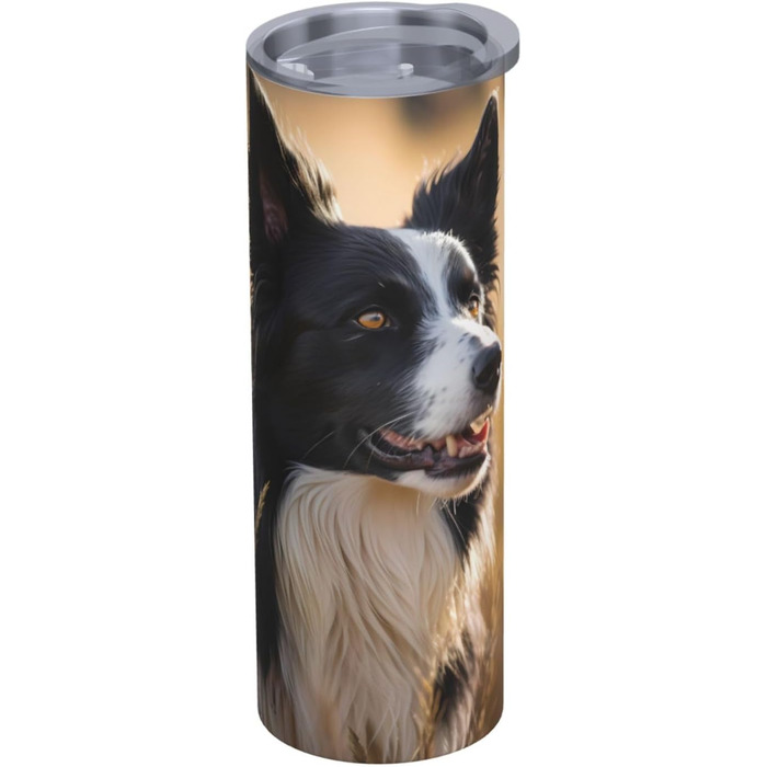 Кухоль з прямою трубочкою, дизайн Бордер-коллі, принт, дорожній кухоль, підходить для кемпінгу, офісу та дому, 590 мл