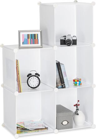 Система полиць Relaxdays з 6 відділеннями, відкрита полиця, що стоїть окремо, полиця, що вставляється, виготовлена з пластику, ВxШxГ приблизно 65 x 96 x 32 см, білий колір