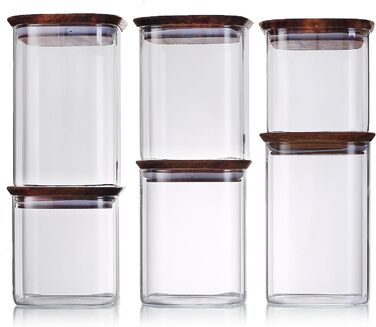Набір з 6 шт. абельованих банок для зберігання DropD&39olio з дерев&39яними кришками стильне та безпечне зберігання, яке стало простішим