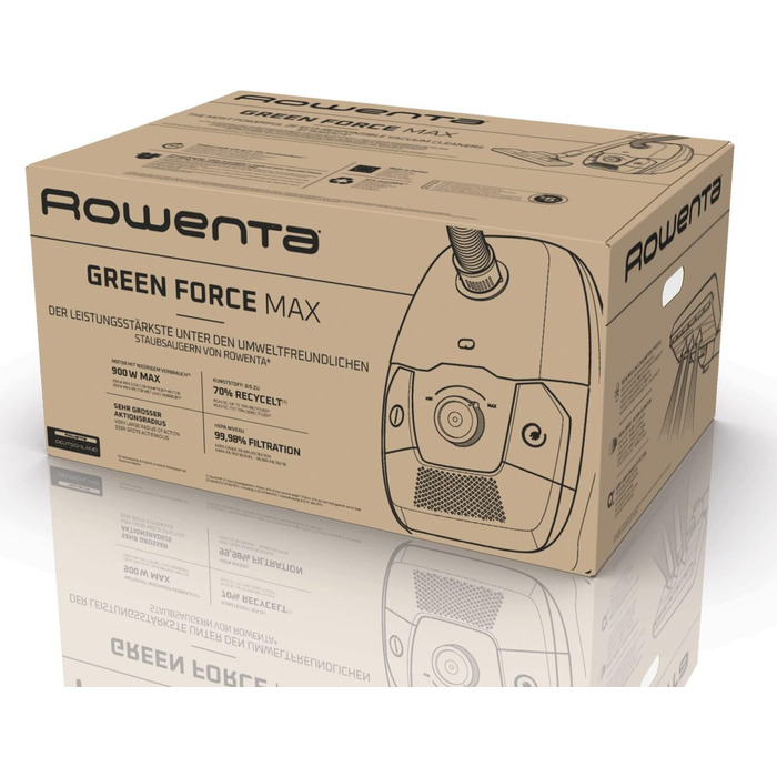 Пилосос Rowenta RO4933 Green Force Max з мішком Максимальна потужність 900 Вт Мішок для пилу 4,5 л 99,98 HEPA-фільтрація Радіус пр