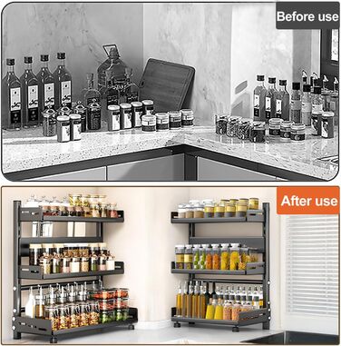 Стійка для спецій Devesanter, стояча, 3 яруси, велика місткість для зберігання, кухонна полиця, регульована по висоті металева підставка для спецій, кухонна полиця, стояча для зберігання на стільниці, чорна