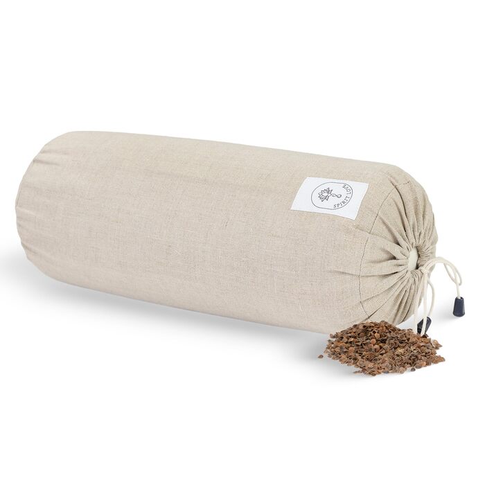 Льняний валик для йоги Spirit Love Круглий валик для йоги з органічною гречаною лушпинням Валик для шиї з чохлом, який можна прати Ідеально підходить як подушка для шиї 100 натуральний лляний круглий валик, безпечний для шкіри - 40x14 см