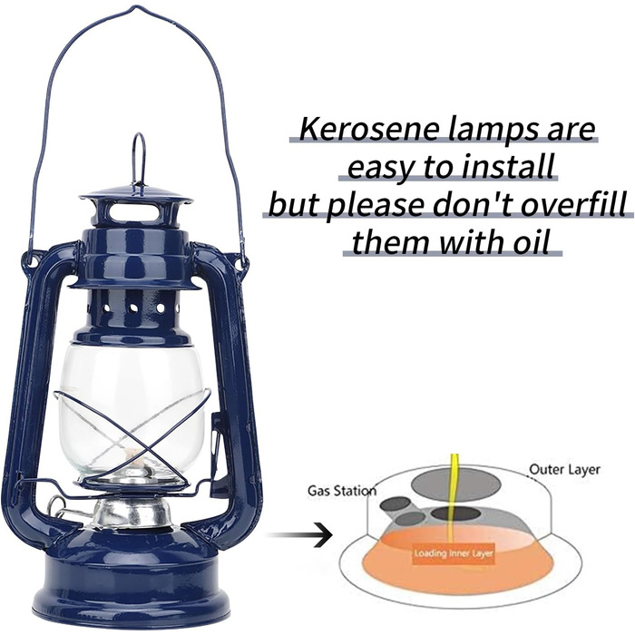 Газова лампа, гасова лампа, гасовий штормовий ліхтар зі скляною колбою, вінтажний кемпінговий ліхтар, портативний підвісний ліхтар для походів на свіжому повітрі, пікніків, декору для дому (синій)
